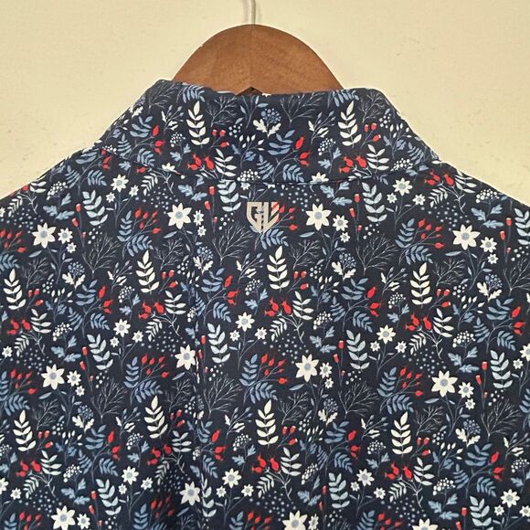 Graham Luxe Polo Golf Shirt Winter Flower Navy Collared New with Tags Medium - Picture 8 of 8